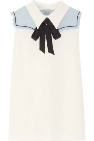 Pussy Bow Chiffon Paneled Silk Crepe de Chine Top