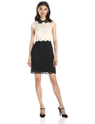 Betsey Johnson Women's Cap-Sleeve Two Tone Lace Sheath Dress