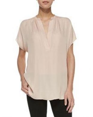 Cap Sleeve Popover Blouse, Salmon