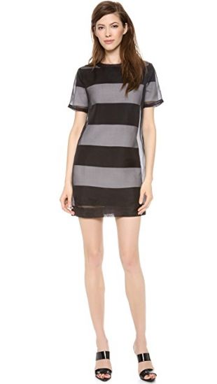 Organza Overlay Striped Knit Tee Dress