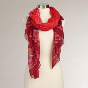 Wide Red Paisley Scarf