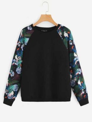 Sweat-shirt texturé avec imprimé et manches raglan