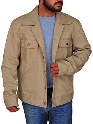 TrendHoop Men Gorgeous Classics Utility Beige Cotton Outerwear Jacket (Beige, Small)