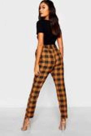 Boohoo Pantalon Slim tissé à carreaux noué à la taille