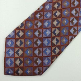 LC Mens col cravate Stafford 100 % soie marron & bleu diamants carrés géométriques #20