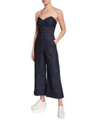 Cinq a Sept Zelda Strapless Wide Leg Denim Jumpsuit