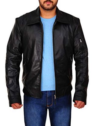 Trendhoop Designer Brand Men Faster Black Bomber Style Real Smooth Leather Jacket (Large, Real Leather)