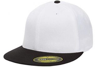 Flexfit Premium 210 Fitted Ballcap | Flat Brim, Wool Blend, Baseball Cap w/Hat Liner (Large/X-Large) White/Black