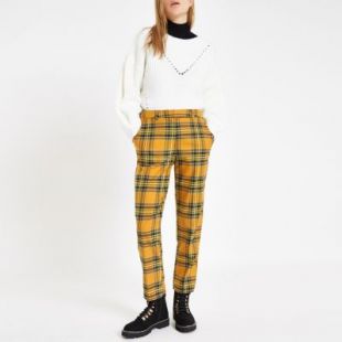 River Island Pantalon droit à carreaux écossais jaune
