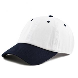 The Hat Depot Unisex Blank Washed Low Profile Cotton and Denim Baseball Cap Hat (White/Navy)