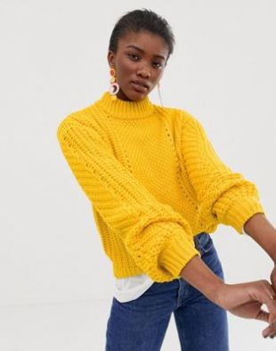 Pieces knitted yellow jumper at asos.com