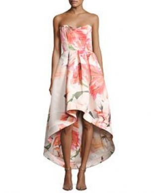 Roxanne Strapless Floral Satin High Low Gown
