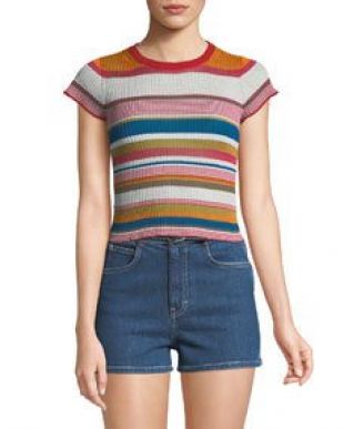 Katie Striped Short Sleeve Cropped Tee
