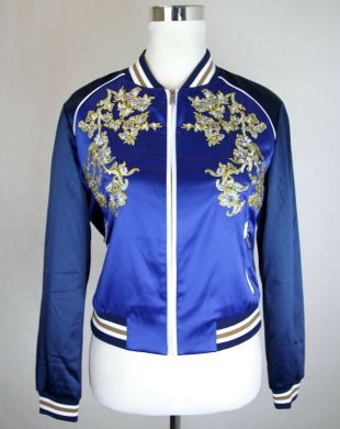 Maje - New Maje Blue Floral Embroidered Bomber Jacket
