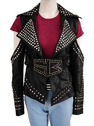 TrendHoop Women Fashion Sasha Black Studded Leather Jacket Costume | Size Small (Small)