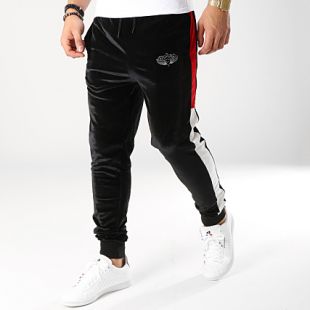 Charo - Pantalon Jogging Avec Bandes Velours Velvet Noir Rouge