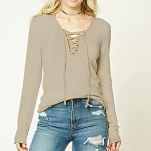 Forever 21 Peach Contemporary Lace-Up Sweater