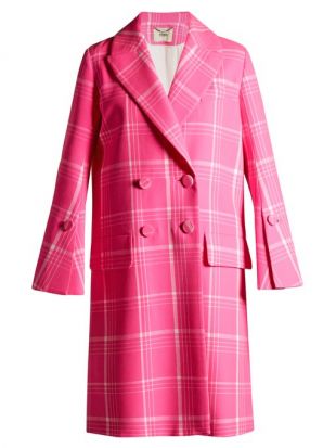 Fendi Double breasted checked coat Hot pink