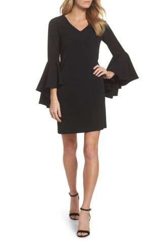 Bell Sleeve Crepe Shift Dress