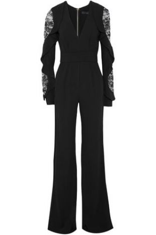 Lace Paneled Ruffle Trimmed Cady Jumpsuit