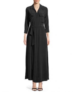 lagence - Cameron Long Sleeve Belted Silk Shirtdress