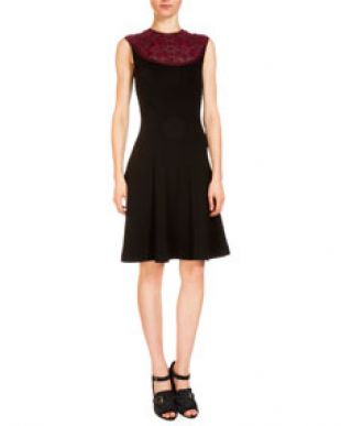 Lace Inset Fit & Flare Dress, Burgundy