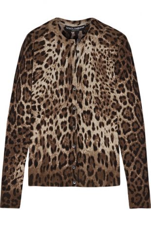 Leopard Print Cashmere and Silk Blend Cardigan