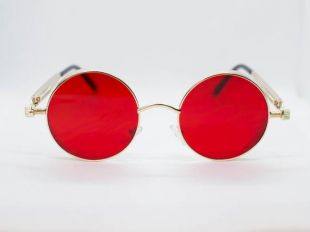AQEyewear Red Tint Gold Frame John Lennon Hippie Retro Festival Sunglasses Men/Women