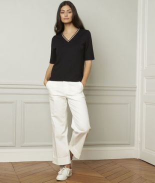 Maison 123 Tee shirt noir encolure v en lurex pluie