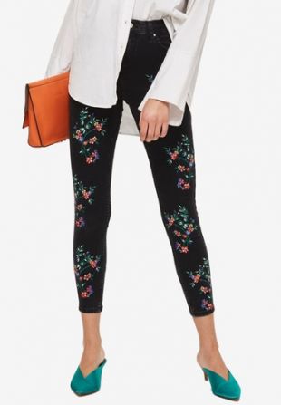 Jean Topshop Jamie Haute Taille Blanc Brodé Floral - W28 L32 - Neuf Avec étiquettes