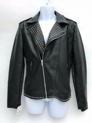 Zara - Mens Black Faux Leather Studded Biker Jacket