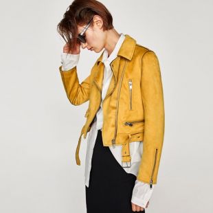 Zara Yellow / Mustard Faux Suede Biker Jacket