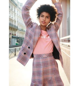 Jupe courte rose à carreaux en coton