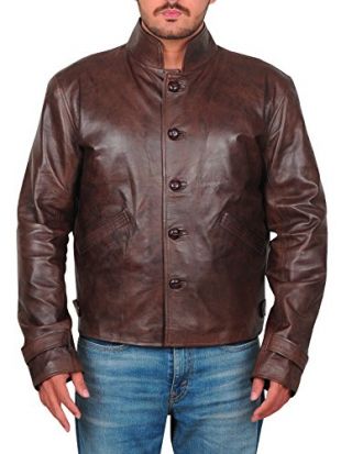 TrendHoop Mens Dark Brown Short Length Distressed Lambskin Leather Jacket (Dark Brown, Medium)