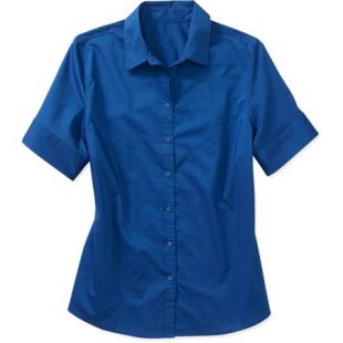 George - Women's Plus-Size Career Short Sleeve Button Front Shirt