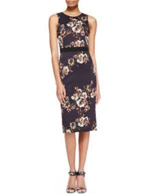 Jason Wu Sleeveless Floral Crepe Sheath Dress