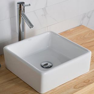 Kraus KCV-120 White Square Ceramic Bathroom Sink