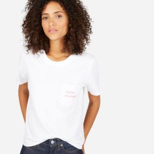 The 100% Human Woman Cotton Box Cut Pocket Tee   White/Pink