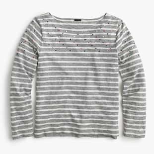 Embellished Yoke Striped Top