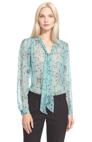 Floral Print Tie Neck Top
