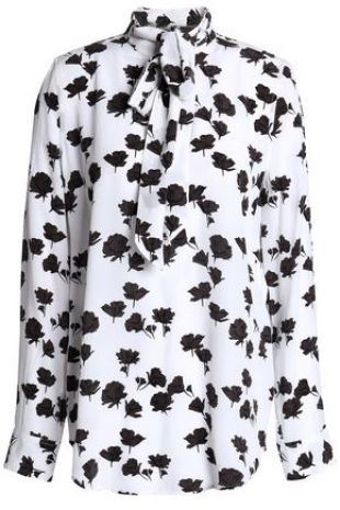 Carleen Pussy Bow Floral Print Silk Crepe de Chine Blouse