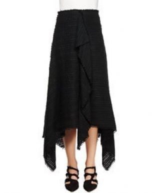 Asymmetric Hem Tweed Skirt, Black