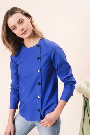 Chemise asymétrique femme Cobalt en Coton