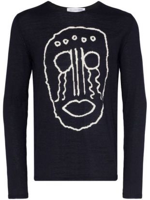 Comme Des Garçons Shirt Mask Print Knitted Woollen Jumper