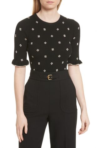 Flower Intarsia Knit Top