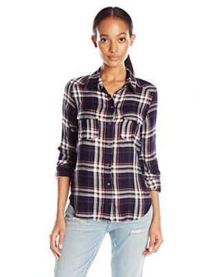 Paige - PAIGE Women's Mya Plaid Shirt, Evening Blue/Cream/Ash Rose, X-Small