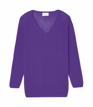Maxi pull col en v 100% soie couleur quartz