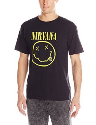FEA Men's Nirvana Smiley Logo Double Sided T-Shirt, Black, X-Large
