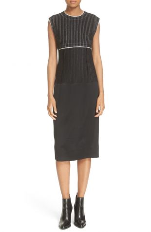 DKNY - DKNY Pinstripe Mixed Media Sheath Dress