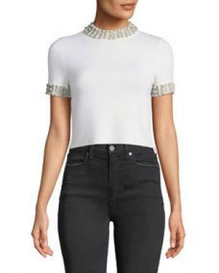 Alice + Olivia - Ciara Mock Neck Short Sleeve Fitted Cropped Sweater